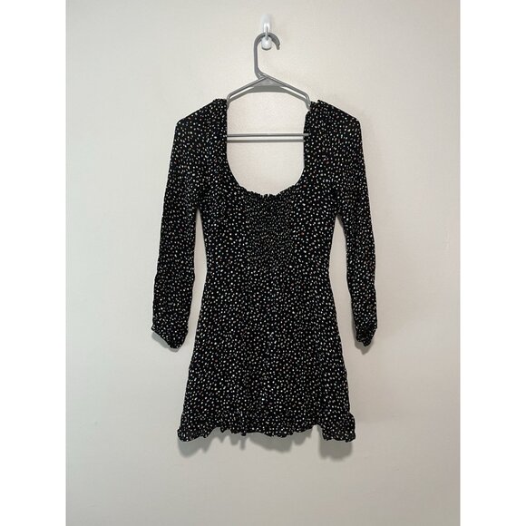 Reformation Elin Black Confetti Polka Dot Square Neck Bow Shoulder Mini Dress 4 - Picture 8 of 10